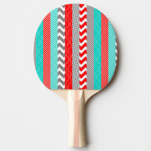 Bright Neon Red and Teal Geo Stripes Ping Pong Paddle