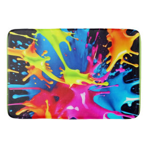 Bright Neon Splashes in Abstract Art Bath Mat