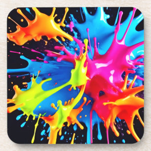 Bright Neon Splashes in Abstract Art Coaster