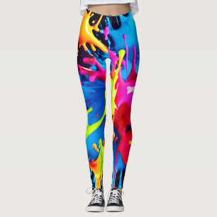 Bright Neon Splashes in Abstract Art Leggings