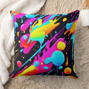 Bright Neon Splashes in Abstract Artwork Cushion