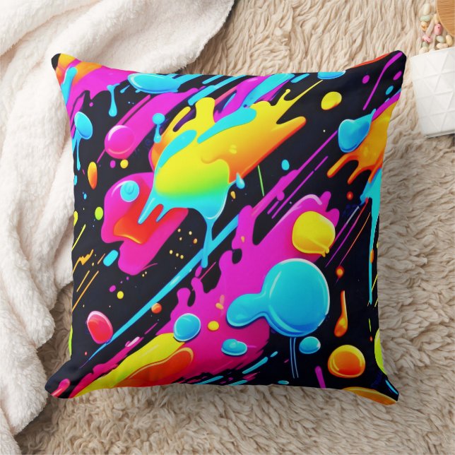 Bright Neon Splashes in Abstract Artwork Cushion (Blanket)