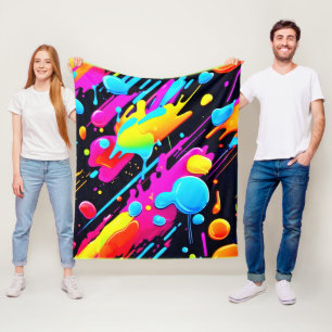 Bright Neon Splashes in Abstract Artwork Fleece Blanket