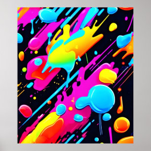 Bright Neon Splashes in Abstract Artwork Poster