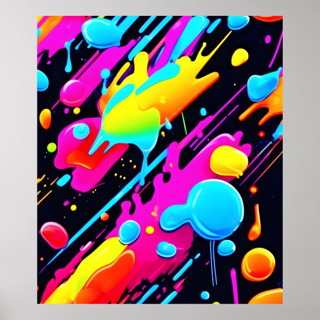 Bright Neon Splashes in Abstract Artwork Poster (Front)