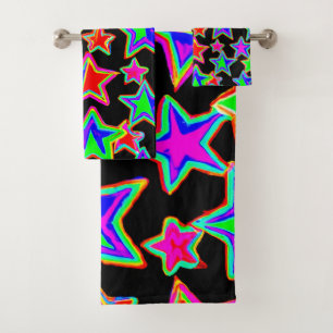 Bright Neon Starlight Pattern Bath Towel Set
