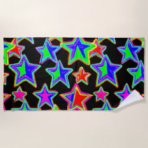 Bright Neon Starlight Pattern Beach Towel