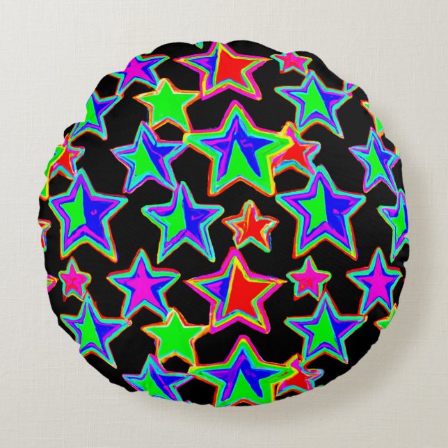 Bright Neon Starlight Pattern Round Cushion (Front)