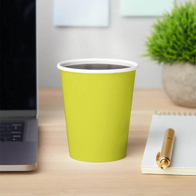 Bright neon yellow green textured  paper cups (Insitu)