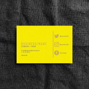 Bright neon yellow social media business card. business card