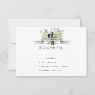 Bright Oak and blue flowers  Wedding RSVP Card