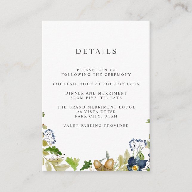 Bright Oak |  WEDDING Hotel details Accommodation Enclosure Card (Front)