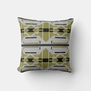 Bright Olive Black Grey Abstract Large Tile Motif Cushion