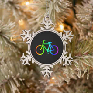 Bright Ombre Rainbow Bicycle Snowflake Pewter Christmas Ornament