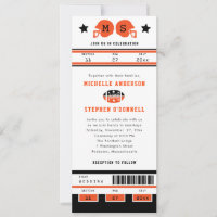 Bright Orange and Black Football Ticket Wedding