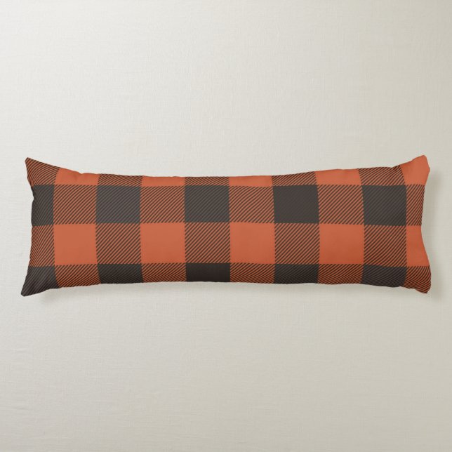 Bright Orange And Black Plaid Body Cushion (Front)
