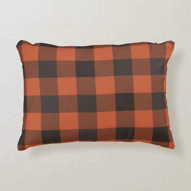 Bright Orange And Black Plaid Decorative Cushion (Front)
