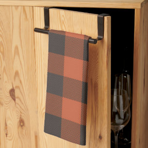 Bright Orange And Black Plaid Tea Towel