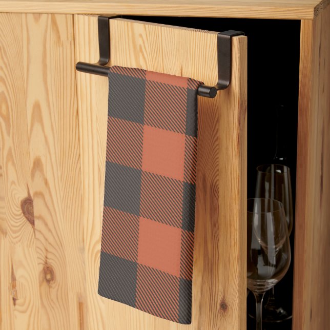 Bright Orange And Black Plaid Tea Towel (Thirds Fold)