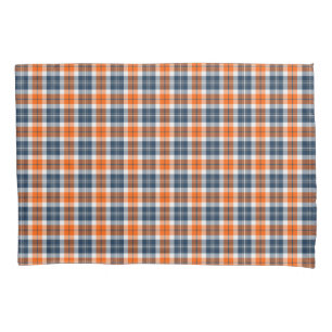 Bright Orange and Blue Sporty Plaid Pattern Pillowcase