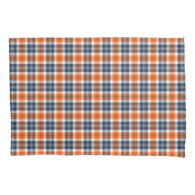 Bright Orange and Blue Sporty Plaid Pattern Pillowcase (Front)