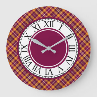 Bright Orange and Maroon Sporty Plaid Large Clock