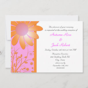 Bright Orange and PInk Floral Wedding Reception Invitation