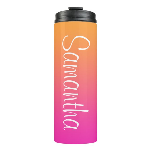 Bright Orange and Pink Ombre Personalised Thermal Tumbler (Front)