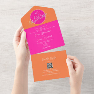 Bright Orange and Pink Wedding  All In One Invitation