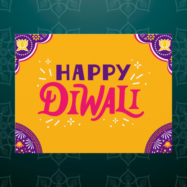 Bright Orange and Purple Festive Happy Diwali Postcard (Creator Uploaded)