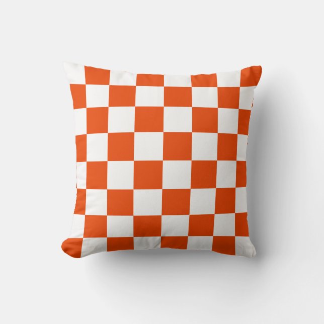 Bright Orange and White Checks Cushion (Front)