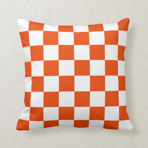 Bright Orange and White Checks Cushion