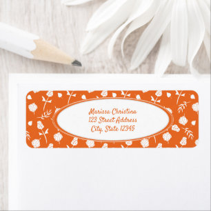 Bright Orange and White Floral Pattern Label Return Address Label