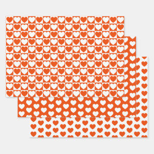 Bright Orange and White Hearts Wrapping Paper Sheet