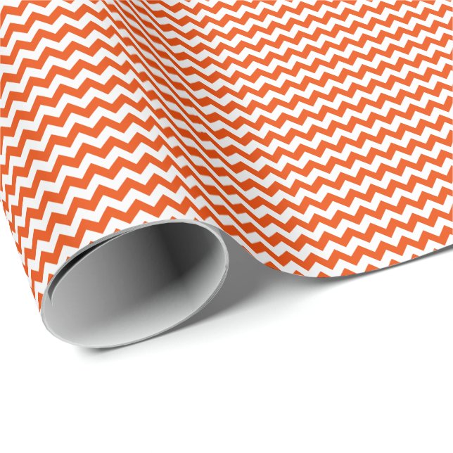 Bright Orange and White Small Chevron Wrapping Paper (Roll Corner)