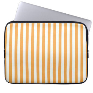 Bright Orange and White Vertical Stripes Aesthetic Laptop Sleeve