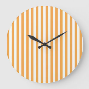 Bright Orange and White Vertical Stripes Aesthetic Large Clock