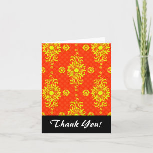 Bright Orange and Yellow Floral Pattern Thank You Card