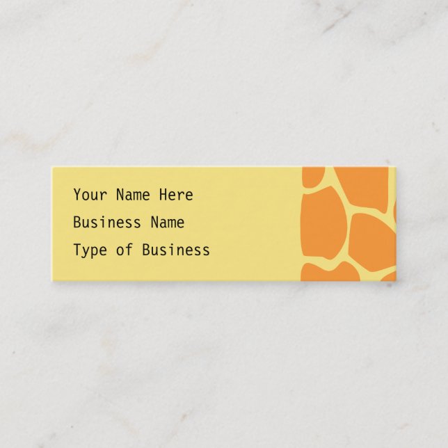 Bright Orange and Yellow Giraffe Print Pattern. Mini Business Card (Front)