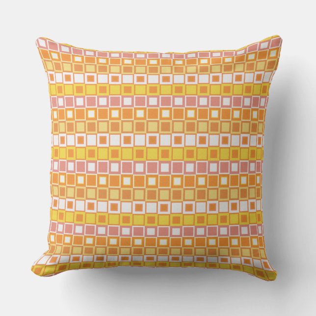 Bright Orange and Yellow Square Pattern Cushion (Front)