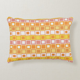 Bright Orange and Yellow Square Pattern Decorative Cushion