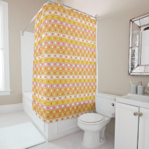 Bright Orange and Yellow Square Pattern Shower Curtain