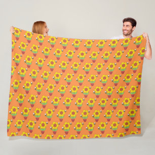Bright Orange And Yellow Sunflower Fleece Blanket