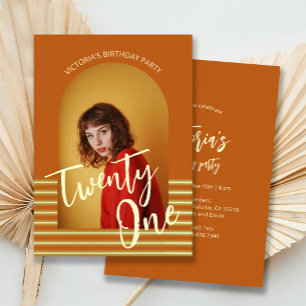 Bright Orange Arch Photo 21st Birthday Party Invitation