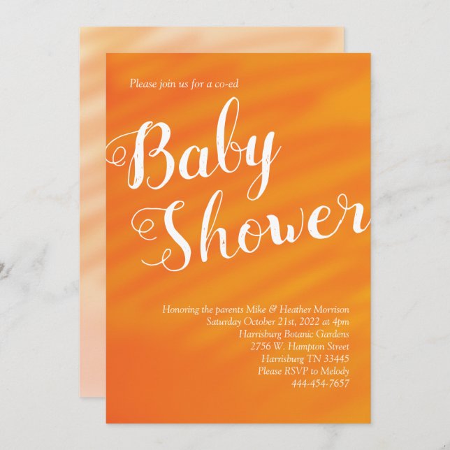 Bright Orange Baby Shower Gender Neutral Co-Ed Invitation (Front/Back)