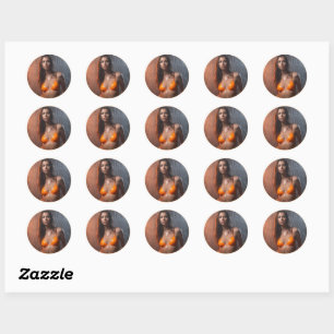 Bright Orange Bikini Model Classic Round Sticker