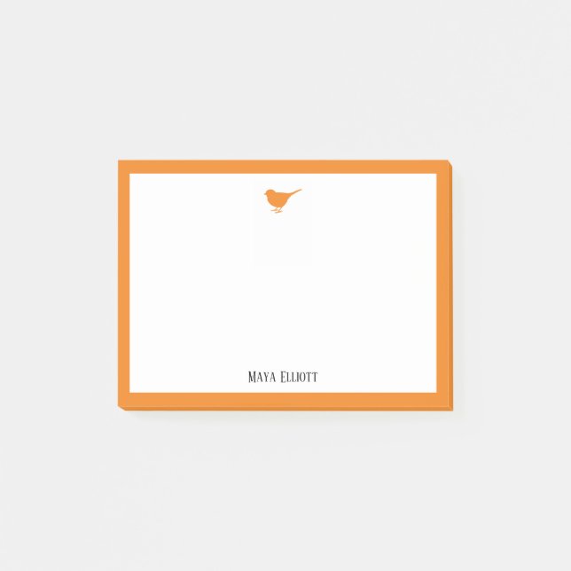 Bright Orange Bird and Border w/ White & Name Post-it Notes (Front)