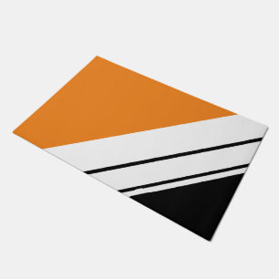 Bright Orange Black Diagonal White Racing Stripes Doormat
