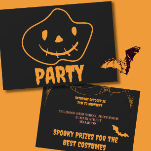 Bright  Orange Black Monster Face Halloween Party Invitation
