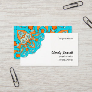 Bright orange & blue mandala design Indian motif Business Card